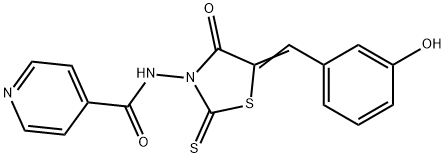 N-[5-[(3-Hydroxyphenyl)methylene]-4-oxo-2-thioxo-3-thiazolidinyl]-4-pyridinecarboxamide Struktur