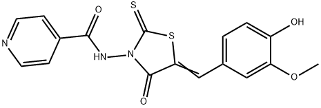 N-[5-[(4-Hydroxy-3-methoxyphenyl)methylene]-4-oxo-2-thioxo-3-thiazolidinyl]-4-pyridinecarboxamide Struktur