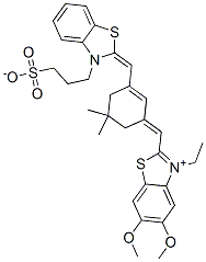 2-[[5,5-Dimethyl-3-[[3-(3-sulfonatopropyl)benzothiazol-2(3H)-ylidene]methyl]-2-cyclohexen-1-ylidene]methyl]-3-ethyl-5,6-dimethoxybenzothiazol-3-ium Struktur