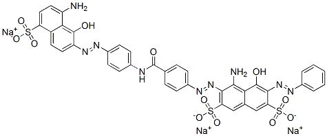 trisodium 4-amino-3-[[4-[[[4-[(8-amino-1-hydroxy-5-sulphonato-2-naphthyl)azo]phenyl]amino]carbonyl]phenyl]azo]-5-hydroxy-6-(phenylazo)naphthalene-2,7-disulphonate Structure