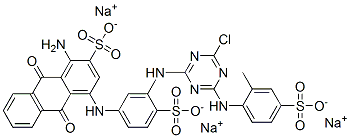 1-アミノ-4-[[3-[[4-クロロ-6-[(2-メチル-4-スルホフェニル)アミノ]-1,3,5-トリアジン-2-イル]アミノ]-4-スルホフェニル]アミノ]-9,10-ジヒドロ-9,10-ジオキソ-2-アントラセンスルホン酸トリナトリウム 化学構造式