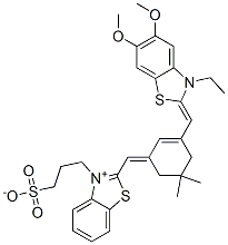 2-[[3-[(3-Ethyl-5,6-dimethoxybenzothiazol-2(3H)-ylidene)methyl]-5,5-dimethyl-2-cyclohexen-1-ylidene]methyl]-3-(3-sulfonatopropyl)benzothiazol-3-ium 结构式