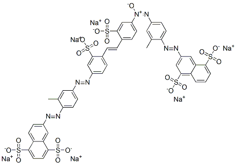 3-[[2-メチル-4-[[4-[2-[4-[[3-メチル-4-[(5,8-ジスルホ-2-ナフタレニル)アゾ]フェニル]アゾ]-2-スルホフェニル]エテニル]-3-スルホフェニル]-ONN-アゾキシ]フェニル]アゾ]-1,5-ナフタレンジスルホン酸六ナトリウム 化学構造式