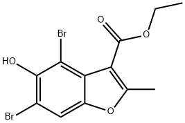 4,6-ジブロモ-5-ヒドロキシ-2-メチル-1-ベンゾフラン-3-カルボン酸エチル 化学構造式