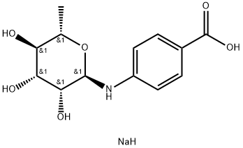 Benzoic acid, 4-[(6-deoxy-α-L-mannopyranosyl)amino]-, sodium salt Structure