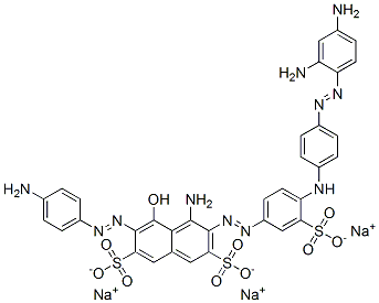 4-Amino-6-[(4-aminophenyl)azo]-3-[[4-[[4-[(2,4-diaminophenyl)azo]phenyl]amino]-3-sulfophenyl]azo]-5-hydroxy-2,7-naphthalenedisulfonic acid trisodium salt 结构式