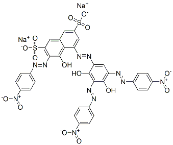 4-Hydroxy-3-(p-nitrophenylazo)-5-[2,4-dihydroxy-3,5-bis(p-nitrophenylazo)phenylazo]-2,7-naphthalenedisulfonic acid disodium salt 结构式