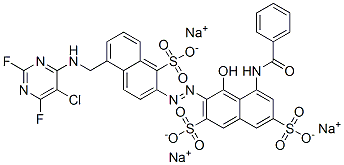 5-苯甲酰氨基-3-[[5-[[(5-氯-2,6-二氟-4-嘧啶基)氨基]甲基]-1-磺基-2-萘基]偶氮]-4-羟基-2,7-萘二磺酸三钠盐 结构式