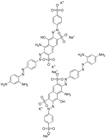 4-アミノ-3-[[4-[(2,4-ジアミノフェニル)アゾ]フェニル]アゾ]-5-ヒドロキシ-6-[(4-スルホフェニル)アゾ]-2,7-ナフタレンジスルホン酸/カリウム/ナトリウム,(1:x:x) 化学構造式