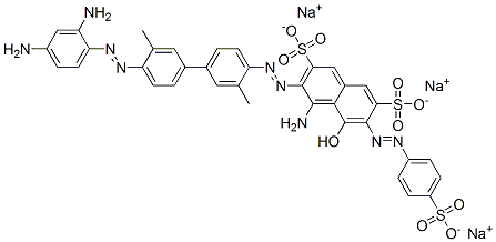 trisodium 4-amino-3-[[4'-[(2,4-diaminophenyl)azo]-3,3'-dimethyl[1,1'-biphenyl]-4-yl]azo]-5-hydroxy-6-[(4-sulphonatophenyl)azo]naphthalene-2,7-disulphonate Struktur