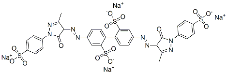 4,4'-ビス[[4,5-ジヒドロ-3-メチル-5-オキソ-1-(4-ソジオスルホフェニル)-1H-ピラゾール-4-イル]アゾ]-1,1'-ビフェニル-2,2'-ジスルホン酸二ナトリウム 化学構造式