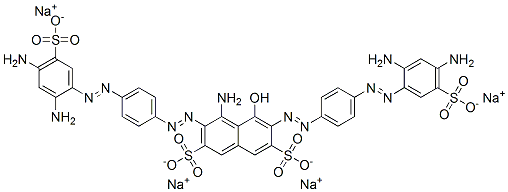 4-Amino-3,6-bis[[4-[(2,4-diamino-5-sulfophenyl)azo]phenyl]azo]-5-hydroxy-2,7-naphthalenedisulfonic acid tetrasodium salt 结构式