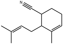 3-methyl-2-(3-methylbuten-2-yl)cyclohex-3-ene-1-carbonitrile  Struktur