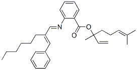 1,5-dimethyl-1-vinyl-4-hexenyl 2-[[2-(phenylmethylene)octylidene]amino]benzoate Struktur