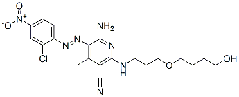 6-amino-5-[(2-chloro-4-nitrophenyl)azo]-2-[[3-(4-hydroxybutoxy)propyl]amino]-4-methylnicotinonitrile Struktur