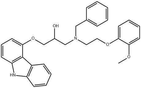 (2RS)-1-{ベンジル[2-(2-メトキシフェノキシ)エチル]アミノ}-3-(9H-カルバゾール-4-イルオキシ)-2-プロパノール 化学構造式