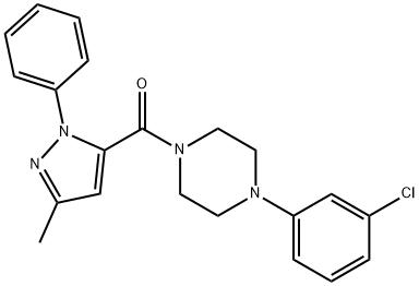 [4-(3-氯苯基)哌嗪-1-基](5-甲基-2-苯基-2H-吡唑-3-基)甲酮, 729605-21-4, 结构式