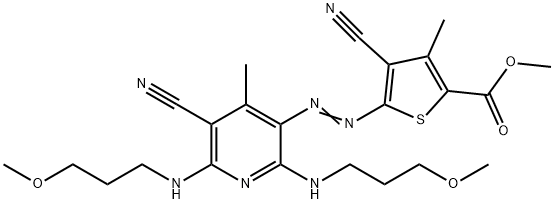 methyl 4-cyano-5-[[5-cyano-2,6-bis[(3-methoxypropyl)amino]-4-methyl-3-pyridyl]azo]-3-methyl-2-thenoate Struktur