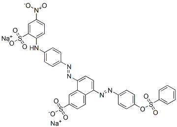 disodium 8-[[4-[(4-nitro-2-sulphonatophenyl)amino]phenyl]azo]-5-[[4-[(phenylsulphonyl)oxy]phenyl]azo]naphthalene-2-sulphonate 结构式