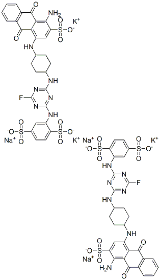 2-[[4-[[4-[(4-amino-9,10-dihydro-9,10-dioxo-3-sulpho-1-anthryl)amino]cyclohexyl]amino]-6-fluoro-1,3,5-triazin-2-yl]amino]benzene-1,4-disulphonic acid, potassium sodium salt Structure