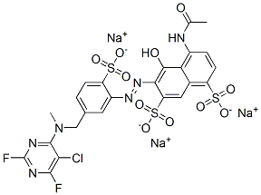 4-(Acetylamino)-6-[[5-[[(5-chloro-2,6-difluoro-4-pyrimidinyl)methylamino]methyl]-2-sulfophenyl]azo]-5-hydroxy-1,7-naphthalenedisulfonic acid trisodium salt Structure