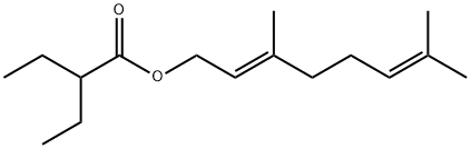 (E)-3,7-dimethylocta-2,6-dienyl 2-ethylbutyrate  Struktur