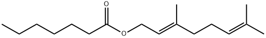 Heptanoic acid (E)-3,7-dimethyl-2,6-octadienyl ester Struktur