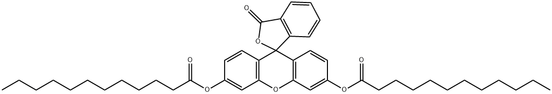 3',6'-ビス(ラウロイルオキシ)スピロ[イソベンゾフラン-1(3H),9'-[9H]キサンテン]-3-オン 化学構造式