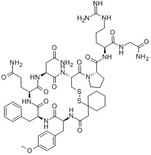 N-[1-メルカプト(1)シクロヘキシルアセチル]-O-メチル-L-Tyr-L-Phe-L-Gln-L-Asn-L-Cys(1)-L-Pro-L-Arg-Gly-NH2 化学構造式