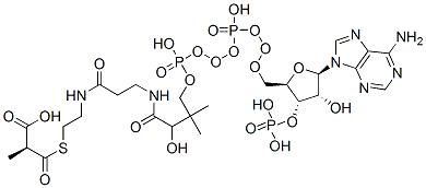 (2S)-2-[2-[3-[[4-[[[(2R,3S,4R,5R)-5-(6-aminopurin-9-yl)-4-hydroxy-3-phosphonooxy-oxolan-2-yl]methoxy-hydroxy-phosphoryl]oxy-hydroxy-phosphoryl]oxy-2-hydroxy-3,3-dimethyl-butanoyl]amino]propanoylamino]ethylsulfanylcarbonyl]propanoic acid Struktur