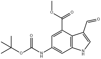 6-((叔丁氧基羰基)氨基)-3-甲酰基-1H-吲哚-4-羧酸甲酯,731810-57-4,结构式