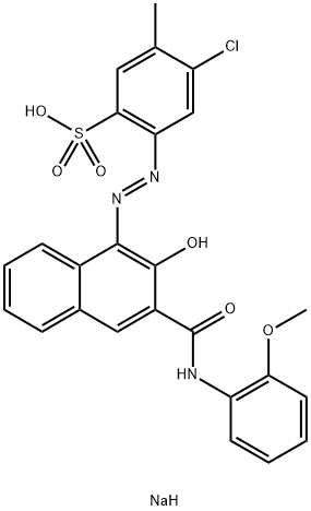 4-クロロ-2-[2-ヒドロキシ-3-(2-メトキシフェニルカルバモイル)-1-ナフチルアゾ]-5-メチル-1-ベンゼンスルホン酸ナトリウム 化学構造式