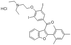 4-(2-(Diethylamino)ethoxy)-3,5-diiodophenyl 2-mesityl-3-benzofuranyl k etone hydrochloride Structure