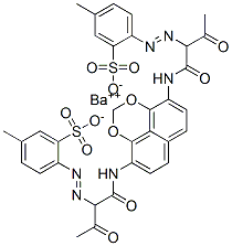 Benzenesulfonic acid, 2-1-(2-methoxyphenyl)aminocarbonyl-2-oxopropylazo-5-methyl-, barium salt (2:1) Struktur