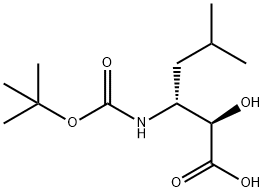 BOC-(2R,3R)-3-アミノ-2-ヒドロキシ-5-メチルヘキサン酸 化学構造式