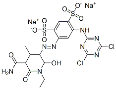 4-[[5-(アミノカルボニル)-1-エチル-2-ヒドロキシ-4-メチル-6-オキソ-3-ピペリジニル]アゾ]-6-[(4,6-ジクロロ-1,3,5-トリアジン-2-イル)アミノ]-1,3-ベンゼンジスルホン酸ジナトリウム 化学構造式