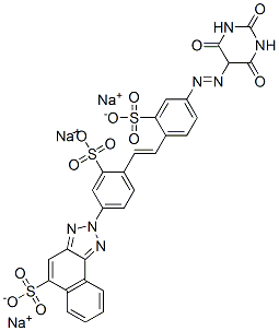 trisodium 2-[4-[2-[4-[(hexahydro-2,4,6-trioxopyrimidin-5-yl)azo]-2-sulphonatophenyl]vinyl]-3-sulphonatophenyl]-2H-naphtho[1,2-d]triazole-5-sulphonate 结构式