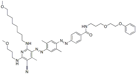 4-[[4-[[5-Cyano-2-[(8-methoxyoctyl)amino]-6-[(3-methoxypropyl)amino]-4-methyl-3-pyridinyl]azo]-2,5-dimethylphenyl]azo]-N-[3-(2-phenoxyethoxy)propyl]benzamide Struktur