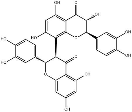 [2S-[2alpha,3beta(2'S*,3'S*)]]-2,2'-bis(3,4-dihydroxyphenyl)-2,2',3,3'-tetrahydro-3',5,5',7,7'-pentahydroxy[3,8'-bi-4H-1-benzopyran]-4,4'-dione Struktur