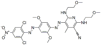 5-[[4-[(2,6-ジクロロ-4-ニトロフェニル)アゾ]-2,5-ジメトキシフェニル]アゾ]-2,6-ビス[(2-メトキシエチル)アミノ]-4-メチル-3-ピリジンカルボニトリル 化学構造式