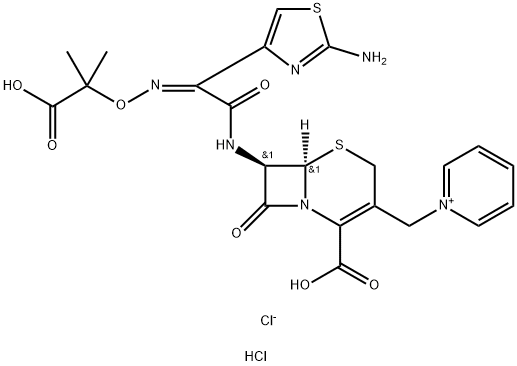 1-[[(6R,7R)-7-[[(2Z)-(2-Amino-4-thiazolyl)[(1-carboxy-1-methylethoxy)imino]acetyl]amino]-2-carboxy-8-oxo-5-thia-1-azabicyclo[4.2.0]oct-2-en-3-yl]methyl]pyridinium chloride monohydrochloride Struktur