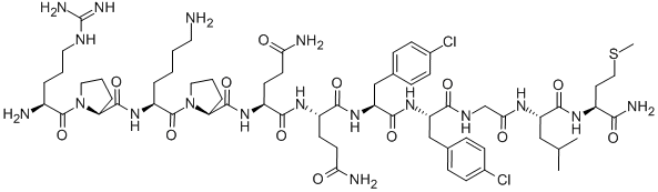 ARG-PRO-LYS-PRO-GLN-GLN-P-CHLORO-PHE-P-CHLORO-PHE-GLY-LEU-MET-NH2 Structure