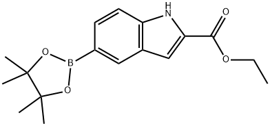 5-(4,4,5,5-四甲基-1,3,2-二氧杂硼烷-2-基)吲哚-2-羧酸乙酯 结构式
