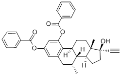 (17R)-7α-メチル-19-ノルプレグナ-1,3,5(10)-トリエン-20-イン-1,3,17-トリオール1,3-ジベンゾアート 化学構造式