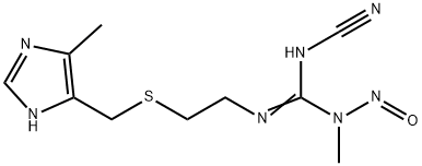 3-シアノ-1-メチル-2-[2-[[(5-メチル-1H-イミダゾール-4-イル)メチル]チオ]エチル]-1-ニトロソグアニジン 化学構造式