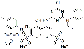 trisodium 5-[[4-chloro-6-(ethylphenylamino)-1,3,5-triazin-2-yl]amino]-4-hydroxy-3-[(4-methyl-2-sulphonatophenyl)azo]naphthalene-2,7-disulphonate Struktur
