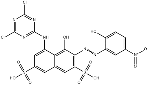 4-(4,6-ジクロロ-s-トリアジン-2-イルアミノ)-5-ヒドロキシ-6-(2-ヒドロキシ-5-ニトロフェニルアゾ)-2,7-ナフタレンジスルホン酸 化学構造式