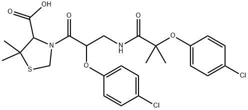 4-Thiazolidinecarboxylic acid, 3-(3-(2-(p-chlorophenoxy)-2-methylpropi onamido)-2-(p-chlorophenoxy)propionyl)-5,5-dimethyl- Structure