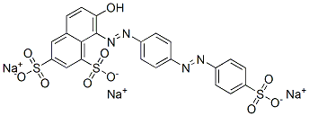 trisodium 7-hydroxy-8-[[4-[(4-sulphonatophenyl)azo]phenyl]azo]naphthalene-1,3-disulphonate  Struktur
