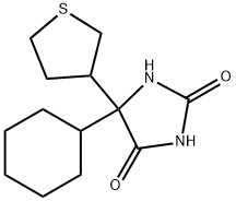 5-シクロヘキシル-5-(テトラヒドロチオフェン-3-イル)ヒダントイン 化学構造式